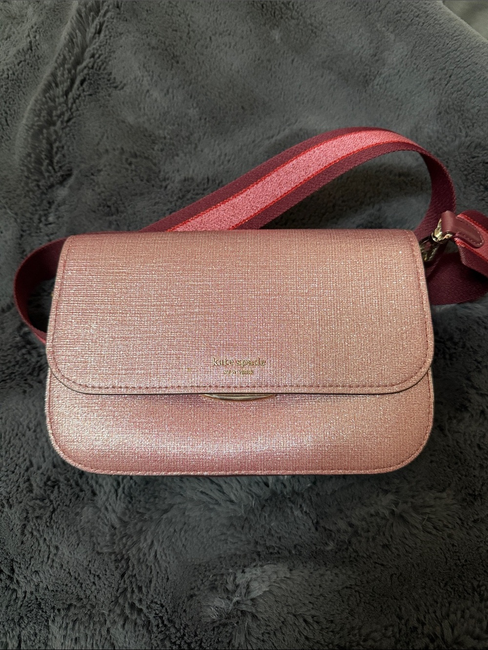 kate spade Metallic Pink Crossbody with Striped Strap